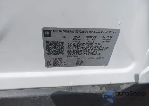 2020 GMC Terrain Fwd Sle из США, поврежденный, VIN 3GKALMEV8LL313204